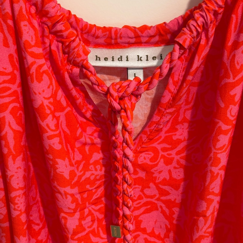 Heidi Klein Limpopo Tie-Front Frill Mini Dress Red/Pink Large 10-12 EUC Women